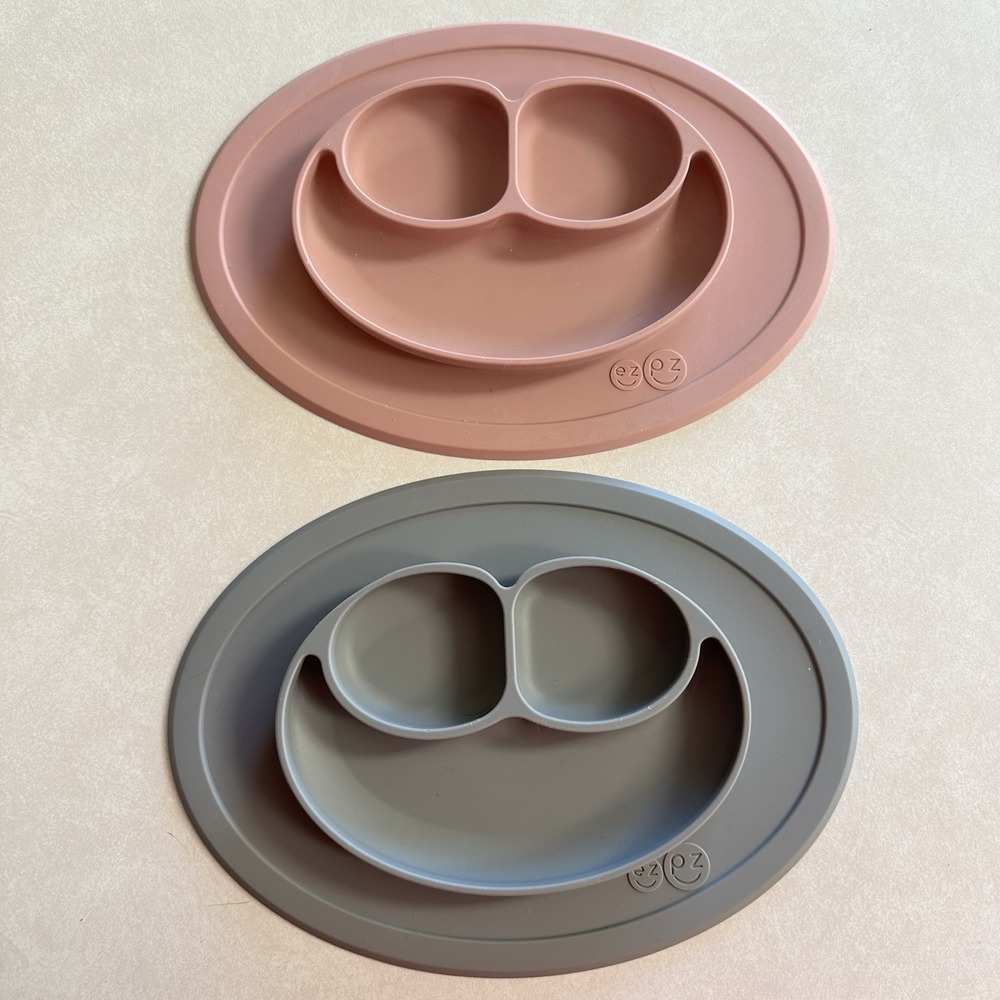 Bundle Of 2 EZ PZ Mini Mat Silicone Plate in Pink And Gray (Infant/Baby/Toddler)